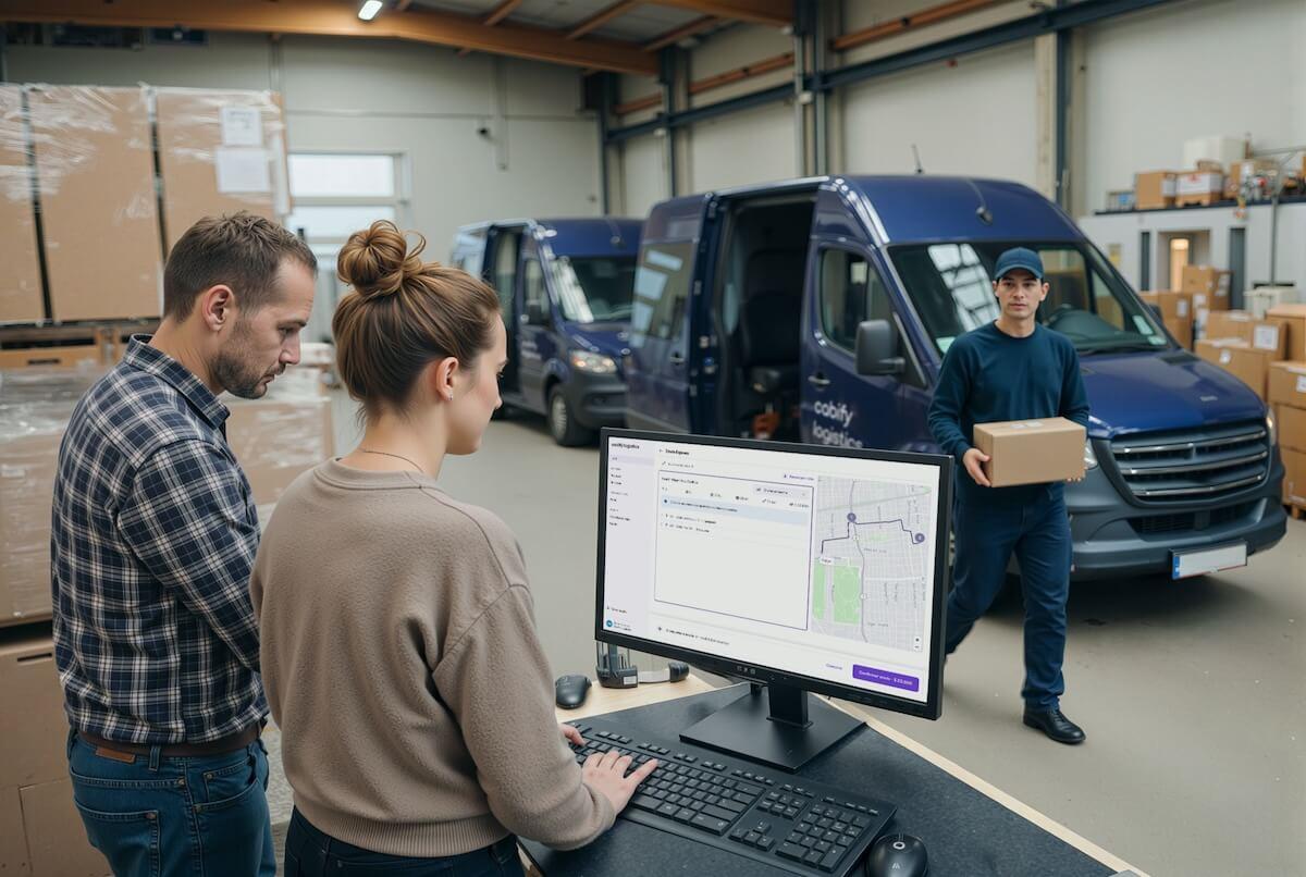 Operadores logísticos haciendo envíos con Cabify Logistics